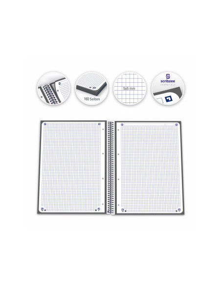 CUADERNO ESP. OXFORD EBOOK A4 T.EXTRA. 5MM 80H. GRIS