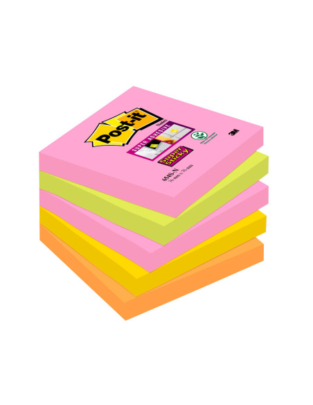 BLOC NOTAS ADH.POST-IT SUPER STICKY 76X76MM 5UD 90H. COL.SURT.