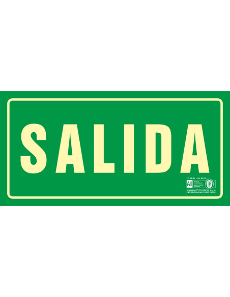 PICTOGRAMA SYSSA SEÑAL DE SALIDA EN PVC FOTOLUMINISCENTE 297X105 MM