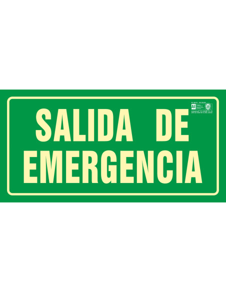 PICTO SEÑAL SALIDA EMERGENCIA PVC FOTOLUMINISCENTE 297X148 MM