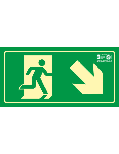 PICTO SEÑAL SALIDA EMERGENCIA DERECHA ESCALERA BAJANDO 320X160 MM