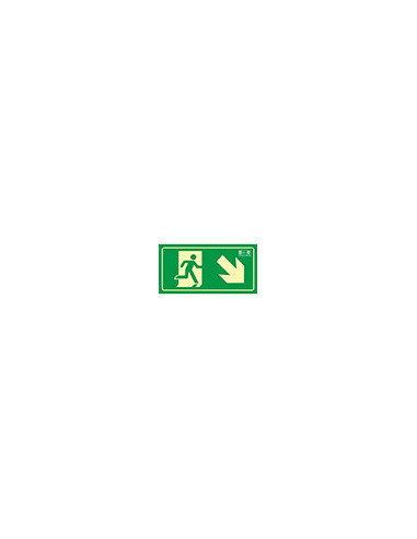 PICTO SEÑAL SALIDA EMERGENCIA DERECHA ESCALERA BAJANDO 320X160 MM