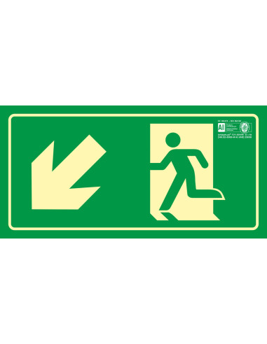 PICTO SEÑAL SALIDA EMERGENCIA IZQUIERDA ESCALERA BAJANDO 320X160 MM