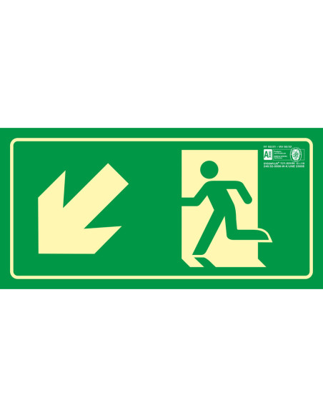 PICTO SEÑAL SALIDA EMERGENCIA IZQUIERDA ESCALERA BAJANDO 320X160 MM