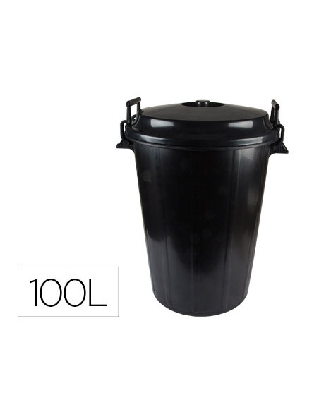 CUBO DE BASURA NEGRO CON TAPA PARA BOLSAS 85X105CM 100 LITROS