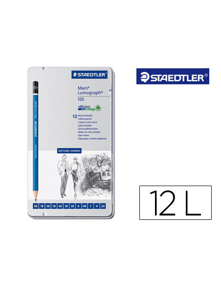 LAPICES GRAFITO STRAEDTLER MARS LUMOGRAPH 100 CAJA MET. 12 LAPICES