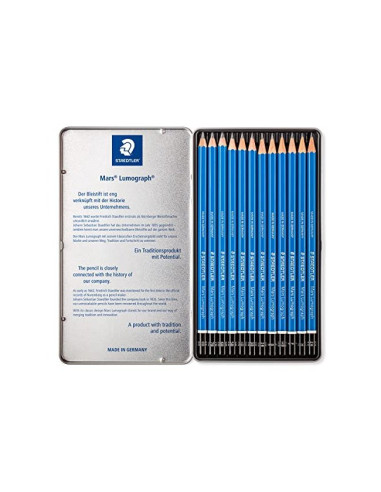 LAPICES GRAFITO STRAEDTLER MARS LUMOGRAPH 100 CAJA MET. 12 LAPICES