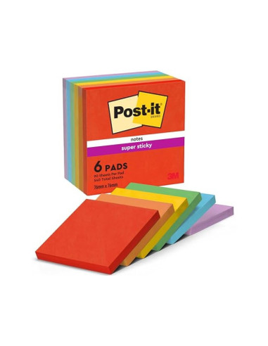 BLOC NOTAS ADH. QU PON POST-IT SUPER STICKY PLAYFUL 76X76MM 90H 6 UD.