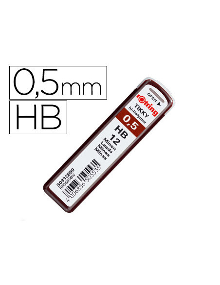 MINAS ROTRING GRAFITO 0,5 MM HB ESTUCHE 12 MINAS