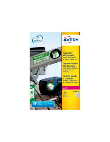 ETIQUETA ADH. RESIS AVERY POLIESTER BL.LASER 45,7X21,2MM CAJA 960 UD.
