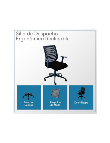 SILLA ROCADA GIRAT BRAZOS RESPALDO MALLA NEGRA/TAPIZADO NEGRA