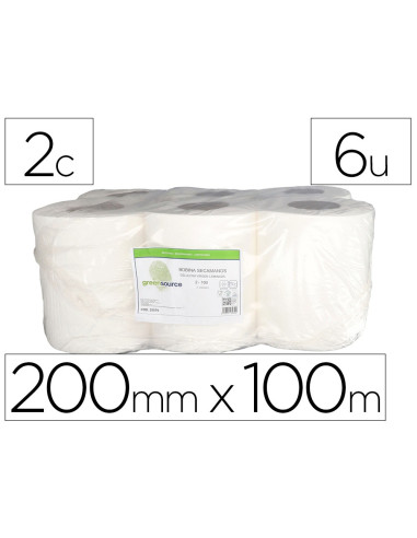 PAPEL SECAMANOS BUNZL GREEN CELULOSA BL.2 CAPAS 200MM X 100MT. 6 UD.
