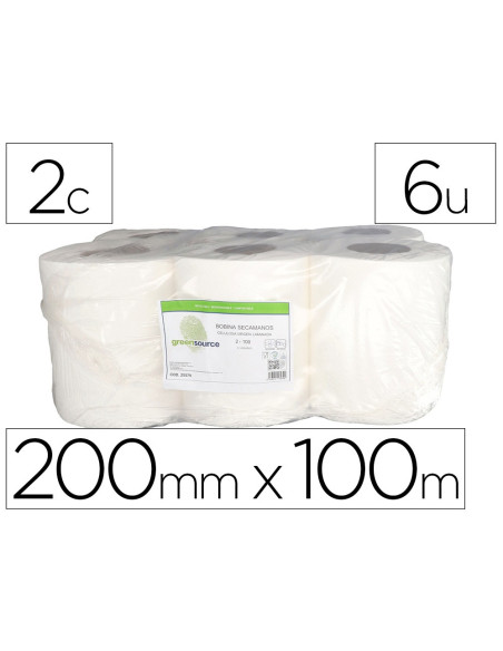 PAPEL SECAMANOS BUNZL GREEN CELULOSA BL.2 CAPAS 200MM X 100MT. 6 UD.