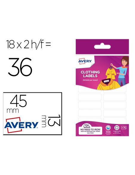 ETIQUETA AVERY TEXTIL SIN PLANCHE 45X13MM 36 UD.