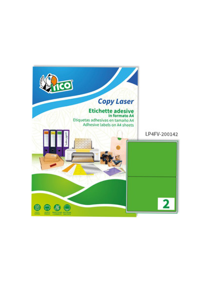 ETIQUETA ADH. TICO VE. FLUOR PERMANENTE 200X142MM CAJA 140 UD.
