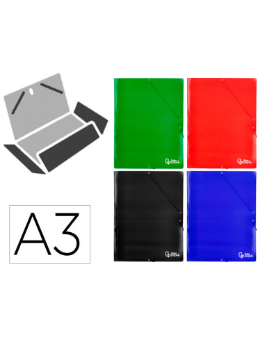 CARPETA  GOMAS 3 SOLAPAS CARTON PLAST.800GR.A3 SURT.