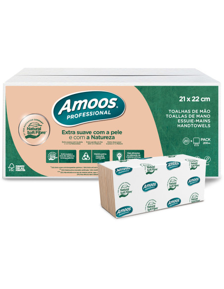 TOALLA SECAMANOS AMOOS PROFESSI NATURALLY SOFT 2 CAP 21X22 CM 200 UD.
