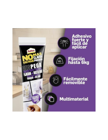 ADHESIVO PATTEX PEGA DESPEGA NO MAS CLAVO 6 KG 12 UD.