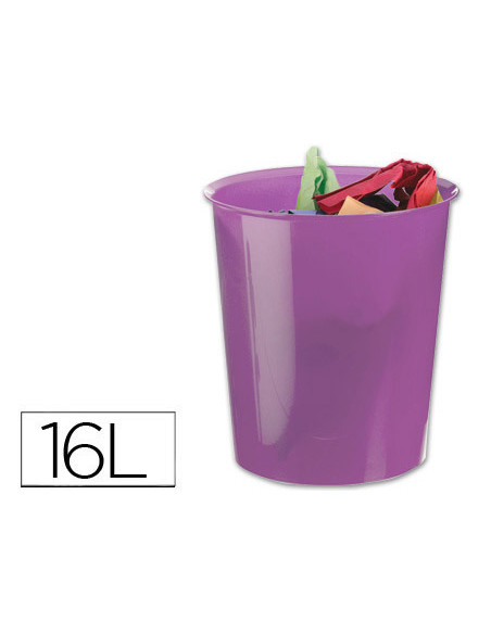 PAPELERA PLASTICO VIOLETA TRANSLUCIDO 16 LITROS