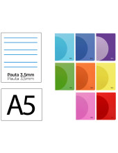 CUADERNO GRAP. 360 A5 T.PLASTICO PAUTA 3.5MM 48H. 90GR. SURT.