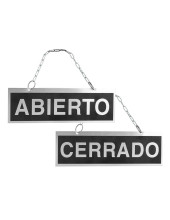LETRERO METALICO ABIERTO Y CERRADO CADENA Y VENTOSA COLGAR 74X232MM