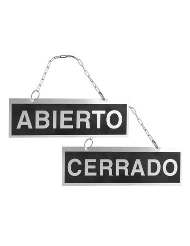 LETRERO METALICO ABIERTO Y CERRADO CADENA Y VENTOSA COLGAR 74X232MM
