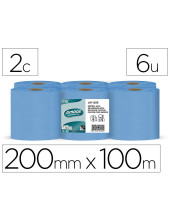 PAPEL SECAMANOS AMOOS 2 CAPAS 200MM.X 100 MT AZ. 6 ROLLOS J611001