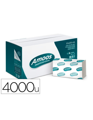 TOALLA PAPEL SECAMANOS AMOOS ENGARZADA 2 CAPAS 23X20CM 4000UD.J720235