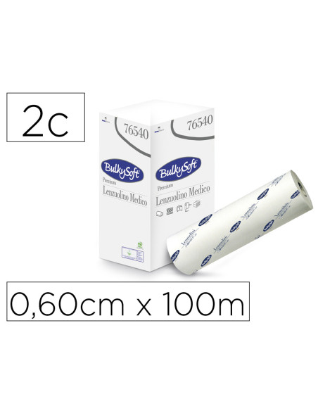 ROLLO PAPEL CAMILLA BULKYSOFT LISO 2 CAPAS ROLLO 0,60 CM X 100MT.