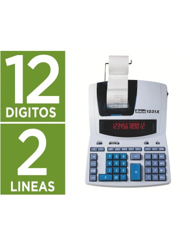 CALCULADORA IBICO 1231X LCD PAPEL 57MM 12D.2 IMP. BICOLOR BL./AZUL