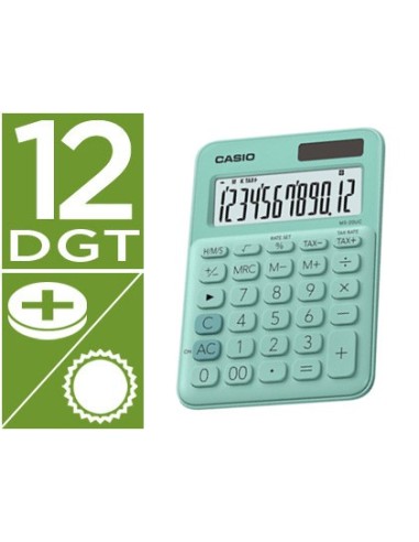 CALCULADORA CASIO MS-20UC-GN SOBREMESA 12 DIGITOS TAX +/- COLOR VE.