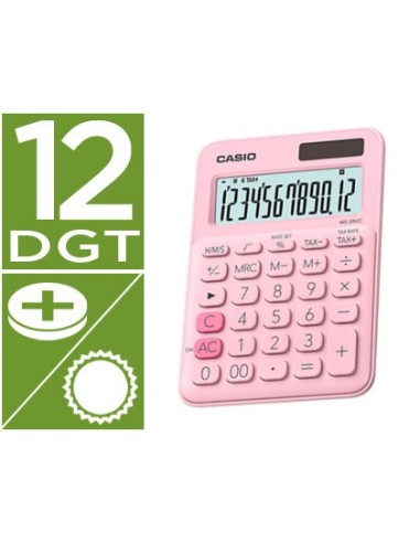 CALCULADORA CASIO MS-20UC-PK SOBREMESA 12 DIGITOS TAX +/- COLOR ROSA