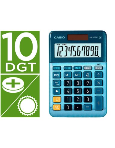 CALCULADORA CASIO MS-100EM 10D.TX +/- TECLA DOBLE CERO AZ.