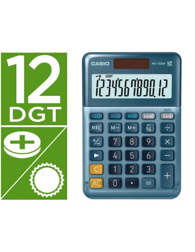 CALCULADORA CASIO MS-120EM 12D.TX +/- TECLA DOBLE CERO AZ.