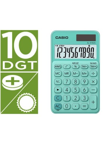 CALCULADORA CASIO SL-310UC-GN BOLSILLO 10D.TAX +/- VE.