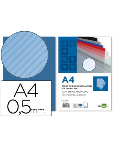 TAPA ENCUADERNA PP RAYADO DIN A4 AZUL ESPESOR 0,5 MM PACK 100 **22542