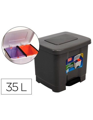 PAPELERA PLASTICFORTE PLASTICO PEDAL 2 COMP. 35LT.GRIS OSCURO