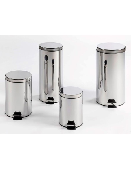 PAPELERA METALICA Q-CON.C/PEDAL CROMADA 32X21 CM CAP.6 LITROS