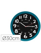 RELOJ Q-CON.PARED PLASTICO OFICINA RED.30 CM AZ.,ESFERA NG.