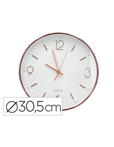 RELOJ Q-CON.DE PARED METALICO REDONDO 30,5 CM SILENCIOSO ROSA DORADO