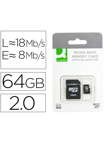 TARJETA MEMORIA 64GB Q-CON. SD MICRO FLASH CLASE 10 ADAPTADOR