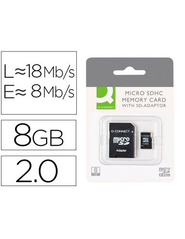 TARJETA MEMORIA 8GB Q-CON. SD MICRO FLASH CLASE 4 ADAPTADOR