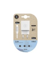 CARGADOR TECH ONE 2.4 2XUSB+CABLE BRAIDED MICRO USB APPLE 1MT.BL.