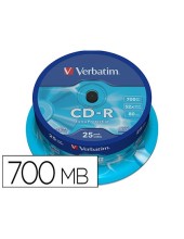 CD-R VERBATIM CAP 700MB VELOCIDAD 52X 80 MIN 25 UD