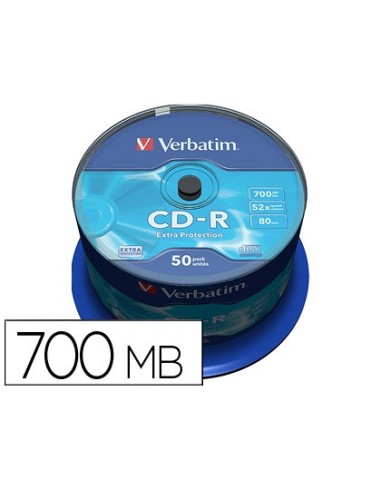 CD-R VERBATIM 700MB VELOCIDAD 52X 80 MIN 50 UD.