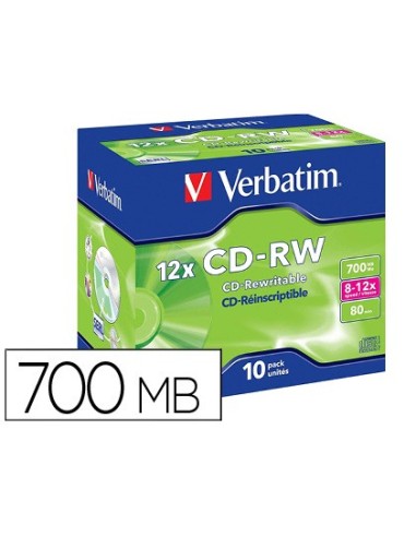 CD-RW VERBATIM SERL 700MB VELOCIDAD 12X 80 MIN PK.DE 10 UD.