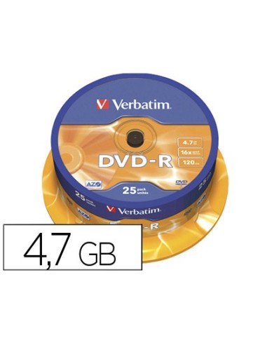 DVD-R VERBATIM 4.7GB VEL. 16X 120 MIN 25 UD.