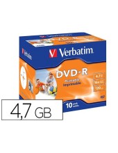 DVD-R VERBATIM IMPRIMIBLE 4.7GB VEL 16X120MIN 10UD.