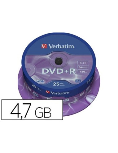 DVD+R VERBATIM 4.7GB VEL. 16X 120 MIN 25 UD.