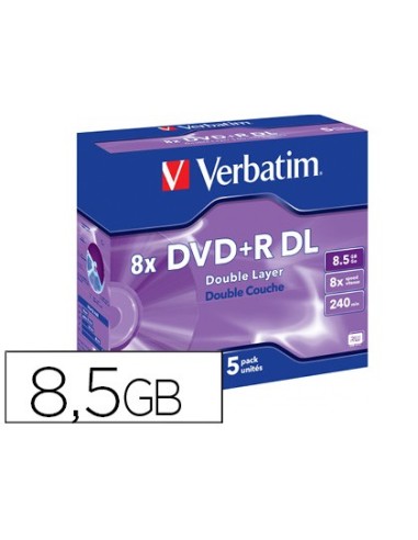 DVD+R VERBATIM DOBLE CAPA 8.5GB VEL. 8X 240 MIN 5 UD.